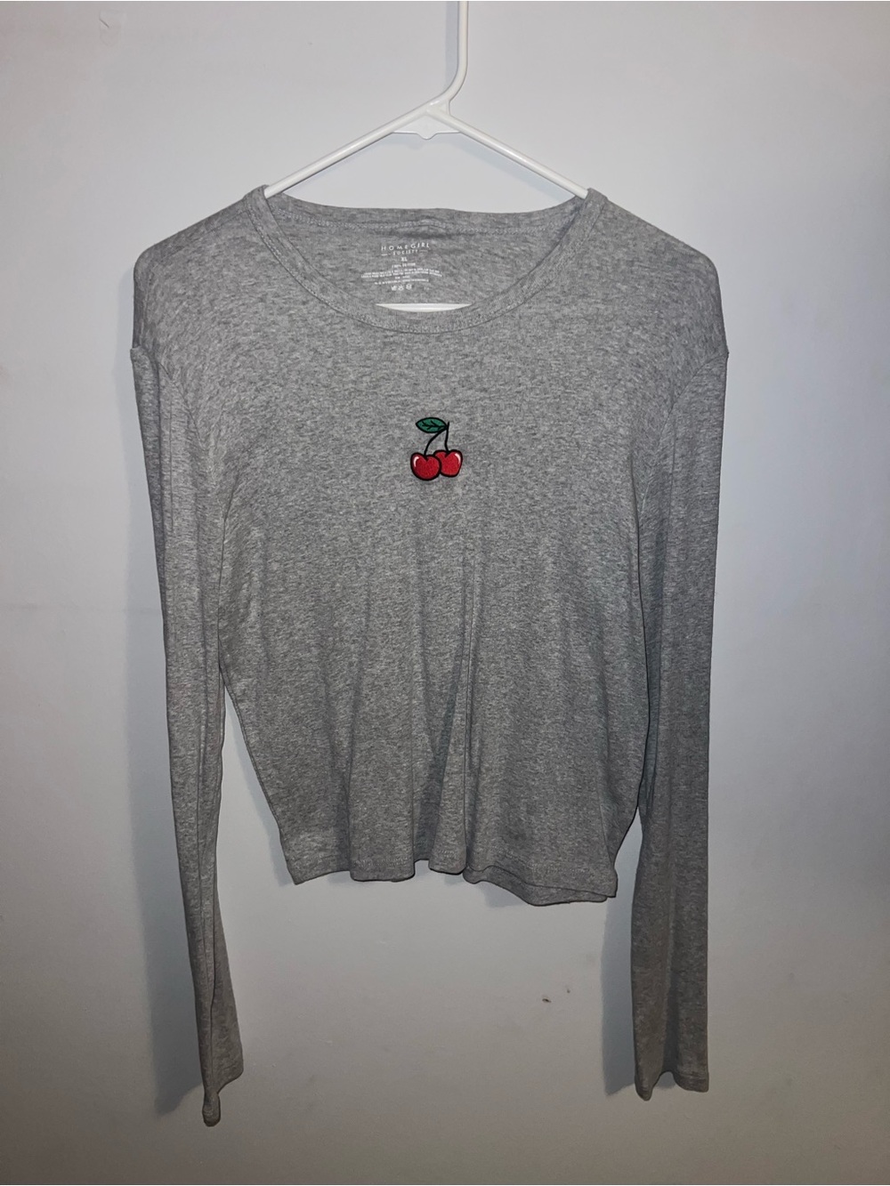 Gray Long-Sleeve Cherry Patch Tee